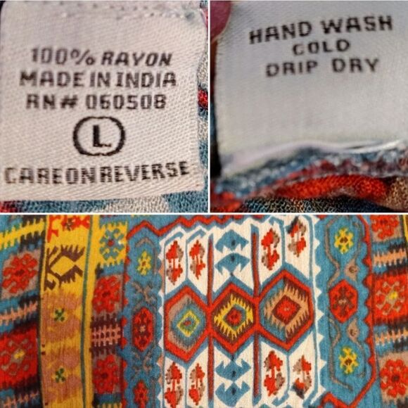 Y2K Colorful Printed Pull On Fairycore Boho Grunge Handkerchief Skirt Large - Picture 14 of 16